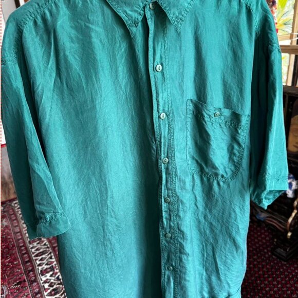 Vintage Impact 100% Silk Short Sleeve Button-Down Shirt - Picture 1 of 4